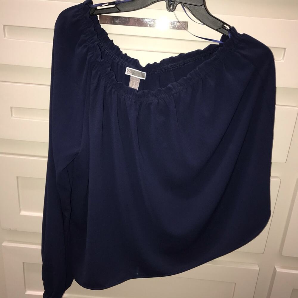 Chelsea28 One Shoulder Blouse NAVY INDIGO Small - Picture 6 of 8